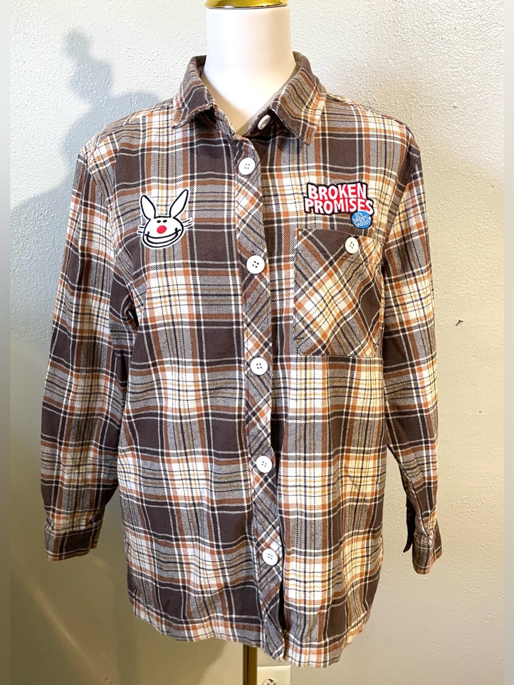 Broken Promises Plaid Flannel Shirt Bunny Graphic Punk Grunge Streetwear Emo Alt